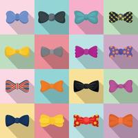 bowtie band man smoking ikoner set, platt stil vektor