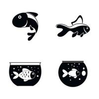 guldfisk och fishbowl ikoner set, enkel stil vektor