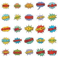 Comic-Sound-Icons Set, flacher Stil vektor