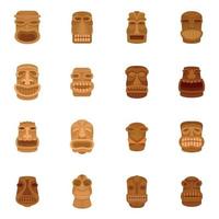 Tiki Idol aztekische Hawaii-Gesichtssymbole gesetzt, flacher Stil vektor