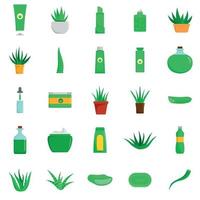 Aloe-Vera-Pflanze-Logo-Symbole gesetzt, flacher Stil vektor