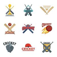 Cricket-Sport-Ballschläger-Logo-Icons gesetzt, flacher Stil vektor