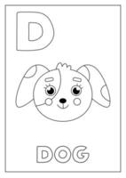 Englisches Alphabet lernen für Kinder. Buchstabe d. süßer Cartoon-Hund. vektor