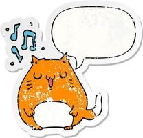 Cartoon-Katze singt und Sprechblase beunruhigter Aufkleber vektor