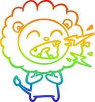 regnbågsgradient linjeteckning tecknad rytande lejon vektor