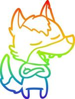 Regenbogen-Gradientenlinie Zeichnung Cartoon-Wolf lachend vektor