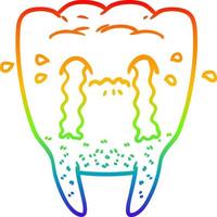 Regenbogen-Gradientenlinie Zeichnung Cartoon-Zahn weint vektor