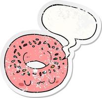 Cartoon Donut und Sprechblase beunruhigter Aufkleber vektor