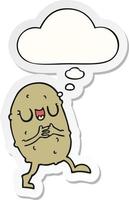 Cartoon Happy Potato und Denkblase als bedruckter Sticker vektor