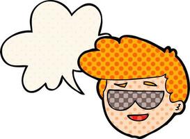 Cartoon-Junge mit Sonnenbrille und Sprechblase im Comic-Stil vektor