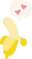 cartoon banane verliebt und sprechblase im retro-stil vektor