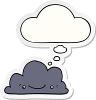 niedliche Cartoon-Wolke und Gedankenblase als bedruckter Sticker vektor