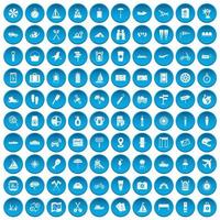 100 Reisesymbole blau gesetzt vektor