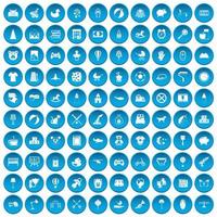 100 Kinderzimmer-Icons blau gesetzt vektor