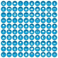 100 Landschaftssymbole blau gesetzt vektor