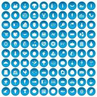 100 Symbole für Naturprodukte blau gesetzt vektor