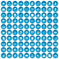 100 husdjur ikoner som blå vektor