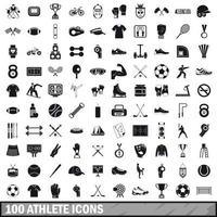 100 idrottare ikoner set, enkel stil vektor