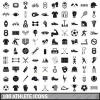 100 Athleten-Icons gesetzt, einfacher Stil vektor