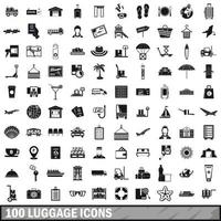 100 bagage ikoner set, enkel stil vektor