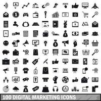 100 digitale Marketing-Icons gesetzt, einfacher Stil vektor