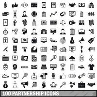 100 Partnerschaftssymbole gesetzt, einfacher Stil vektor