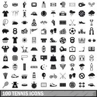 100 Tennis-Icons gesetzt, einfacher Stil vektor