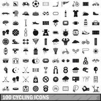 100 Radsport-Icons gesetzt, einfacher Stil vektor