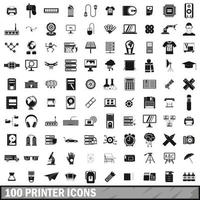 100 Druckersymbole gesetzt, einfacher Stil vektor