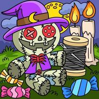 voodoo-puppe halloween farbige karikaturillustration vektor