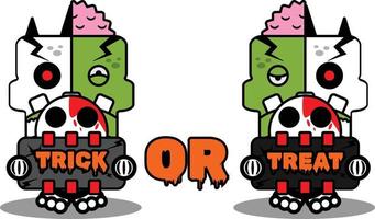Zeichentrickfigur Kostüm Vektor Illustration Zombie Knochen Maskottchen Süßes oder Saures