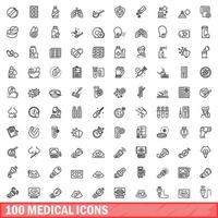 100 medicinska ikoner set, konturstil vektor