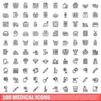 100 medicinska ikoner set, konturstil vektor