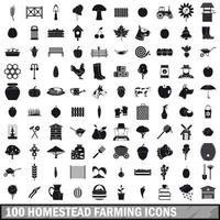 100 homestead jordbruk ikoner set, enkel stil vektor