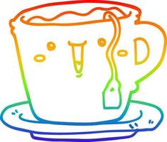 Regenbogen-Gradientenlinie, die niedliche Cartoon-Tasse und Untertasse zeichnet vektor