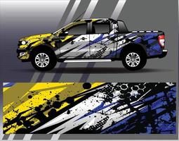 Auto-Wrap-Design-Vektor-LKW- und Fracht-Van-Aufkleber. grafische abstrakte Streifen-Rennhintergrunddesigns für Fahrzeug-Rallye-Rennabenteuer und Autorennen-Lackierung