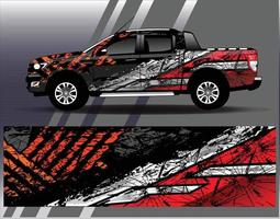 Auto-Wrap-Design-Vektor-LKW- und Fracht-Van-Aufkleber. grafische abstrakte Streifen-Rennhintergrunddesigns für Fahrzeug-Rallye-Rennabenteuer und Autorennen-Lackierung vektor