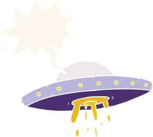 Cartoon fliegendes UFO und Sprechblase im Retro-Stil vektor