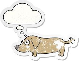 tecknad hund och tankebubbla som en nödställd sliten klistermärke vektor