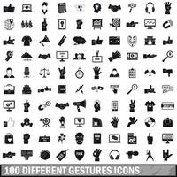 100 verschiedene Gesten-Icons gesetzt, einfacher Stil vektor