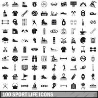 100 Symbole für das Sportleben, einfacher Stil vektor