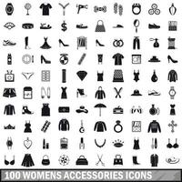 100 Damen Accessoires Icons Set, einfacher Stil vektor