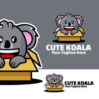 niedlicher logo-koala in der box-kunstillustration vektor