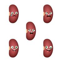Emoticon der süßen Kidneybohne. isolierter Vektorsatz vektor
