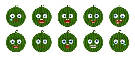 Emoticon der süßen Wassermelone. isolierter Vektorsatz vektor