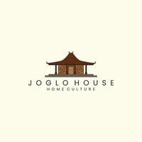 Joglo-Haus mit Logo-Icon-Template-Design im Vintage-Stil. Javanisch, traditionell, Kultur, Vektorillustration vektor