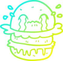 Kalte Gradientenlinie Zeichnung Cartoon weinender Fast-Food-Burger vektor