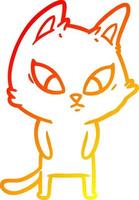 warme Gradientenlinie, die verwirrte Cartoon-Katze zeichnet vektor