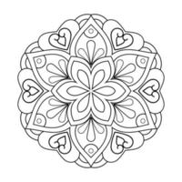 blommig mandala design med etnisk stil svart och vit linjekonst vektor