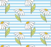 söta sömlösa mönster med blå vit rand och doodle daisy kamomill blomma. mode textiltryck, flickaktig tapetdesign. vektor illustration bakgrund.